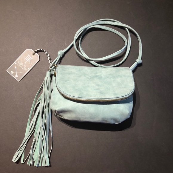 twig arrow Handbags - Tael green bag vegan leather with fringe tassel